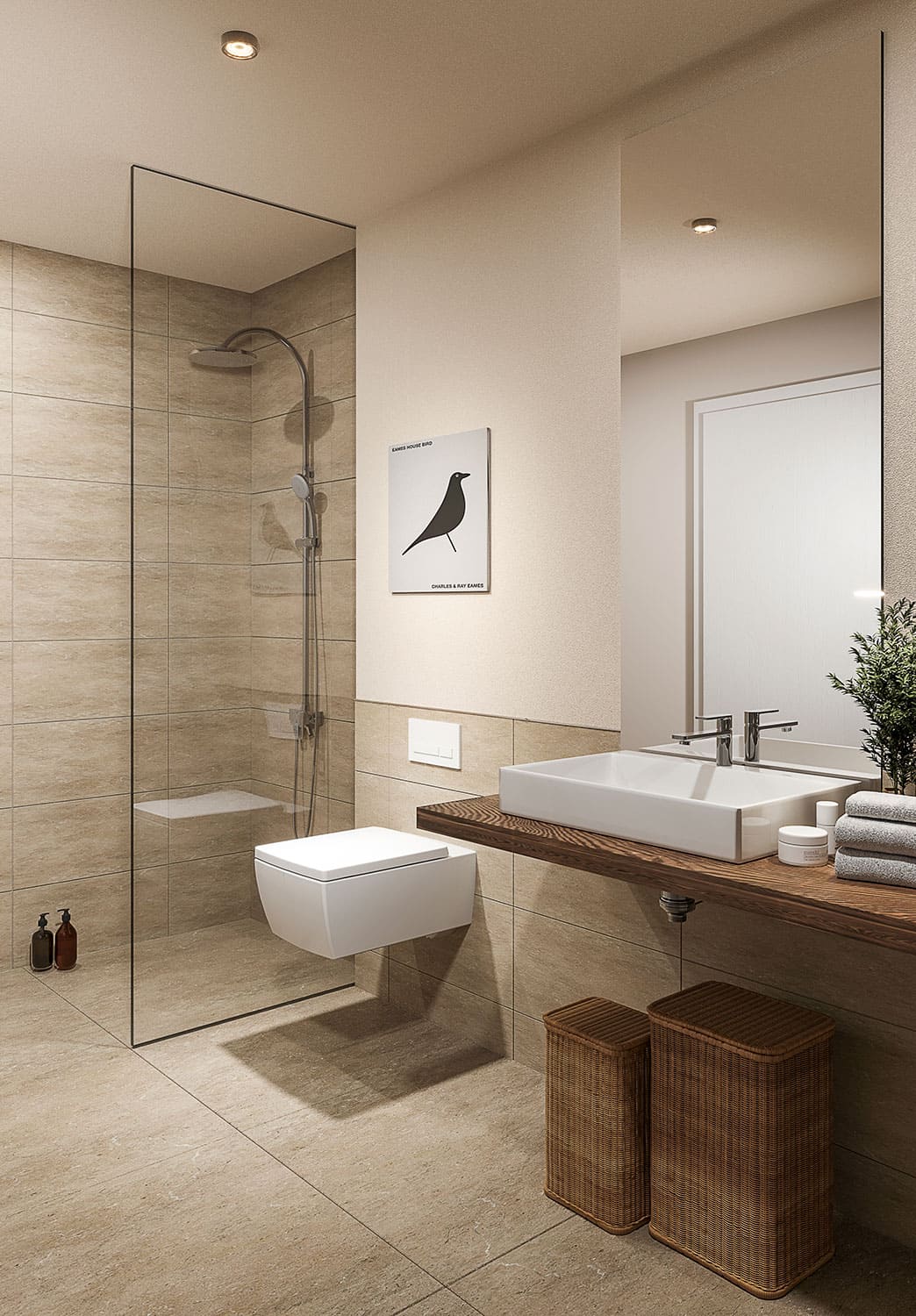 Interior-Visualisierung in 3D von Strawberry Studio – modernes Badezimmer in fotorealistischer Darstellung