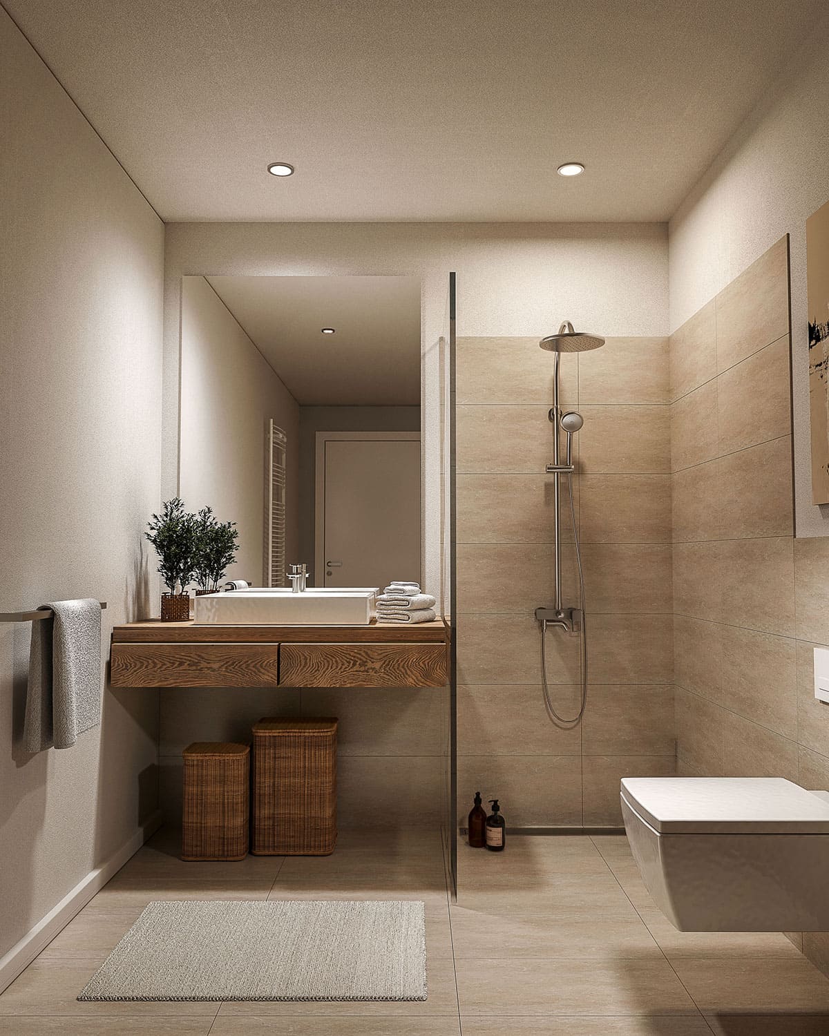 Interior-Visualisierung in 3D von Strawberry Studio – modernes Badezimmer in fotorealistischer Darstellung