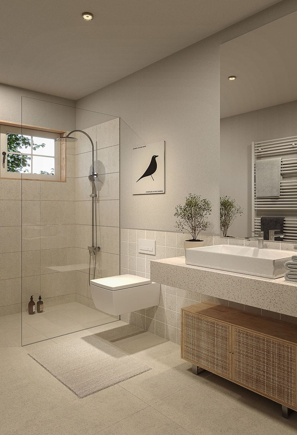 Interior-Visualisierung in 3D von Strawberry Studio – modernes Badezimmer in fotorealistischer Darstellung