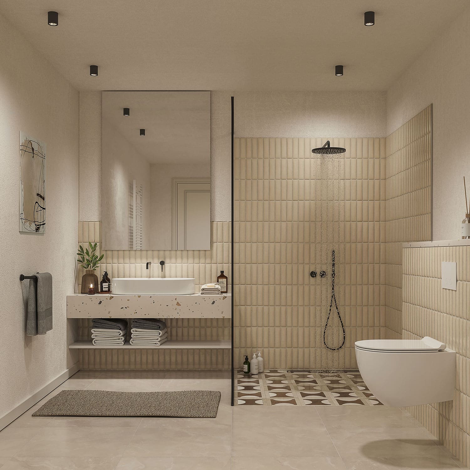 Interior-Visualisierung in 3D von Strawberry Studio – modernes Badezimmer in fotorealistischer Darstellung